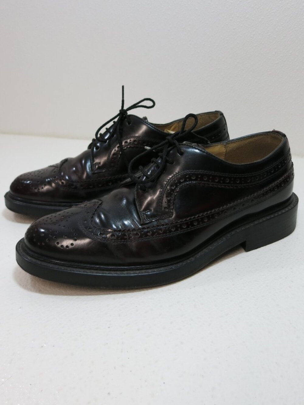Black Leather Long Wingtip Brogue Dress Oxfords Men's Footwear Shoes Sz 42